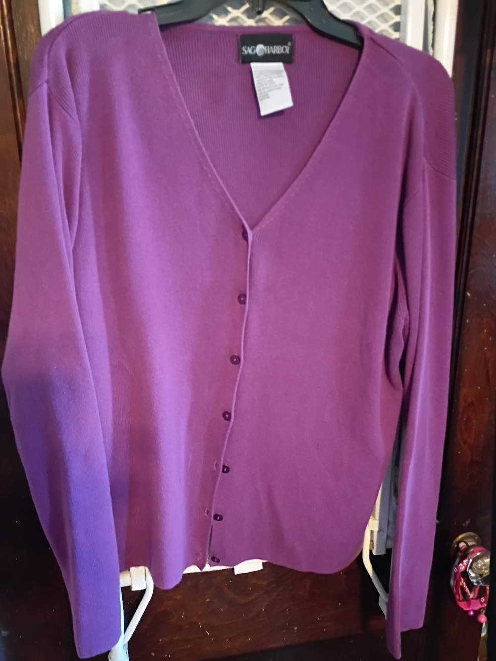 Sag Harbor Purple Button-Up V-Neck Cardigan